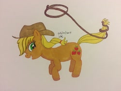 Size: 3264x2448 | Tagged: safe, artist:bleuey, character:applejack, species:earth pony, species:pony, female, lasso, mare, rope, simple background, solo, traditional art, white background