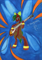 Size: 1700x2402 | Tagged: safe, artist:crystalightrocket, oc, oc only, species:pony, gibson, guitar, les paul, mixed media