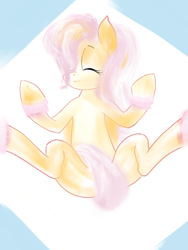 Size: 1080x1440 | Tagged: safe, artist:rupony, character:fluttershy, species:pony, female, relaxed, relaxed face, relaxing, simple background, solo, strategically covered, yoga