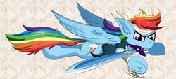Size: 6000x2700 | Tagged: safe, artist:raptorpwn3, character:rainbow dash, species:pegasus, species:pony, absurd resolution, clothing, female, mare, master sword, mouth hold, nintendo, pirate, signature, solo, the legend of zelda