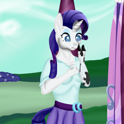 Size: 900x900 | Tagged: safe, artist:bevendre, character:rarity, species:anthro, species:cow, cowified, equestria girls outfit, raricow, solo, species swap, transformation