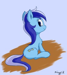 Size: 600x680 | Tagged: safe, artist:mingy.h, character:minuette, species:pony, species:unicorn, chest fluff, cute, ear fluff, female, looking back, mare, sitting, smiling, solo