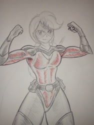 Size: 2448x3264 | Tagged: safe, artist:kenuma, character:applejack, character:mistress marevelous, species:human, episode:power ponies, g4, my little pony: friendship is magic, my little pony:equestria girls, female, humanized, muscles, sketch, solo, strong, superhero