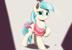 Size: 2000x1400 | Tagged: safe, artist:j24262756, character:coco pommel, species:earth pony, species:pony, clothing, cocobetes, cute, female, looking at you, mare, modeling, one eye closed, smiling, solo, wink