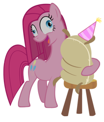 Size: 3000x3544 | Tagged: safe, artist:are-you-jealous, character:pinkamena diane pie, character:pinkie pie, species:pony, episode:party of one, g4, my little pony: friendship is magic, female, high res, madame leflour, simple background, solo, stool, transparent background, vector
