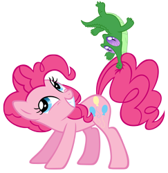 Size: 4000x4114 | Tagged: safe, artist:are-you-jealous, character:gummy, character:pinkie pie, species:pony, absurd resolution, biting, simple background, tail bite, transparent background, vector