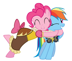 Size: 3500x2991 | Tagged: safe, artist:are-you-jealous, character:pinkie pie, character:rainbow dash, species:pony, episode:hearth's warming eve, g4, my little pony: friendship is magic, armor, chancellor puddinghead, clothing, commander hurricane, high res, hug, simple background, transparent background, vector