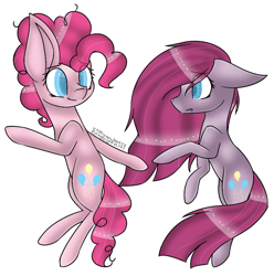 Size: 923x929 | Tagged: safe, artist:pinkdolphin147, artist:xxmiyuuchanxx, character:pinkamena diane pie, character:pinkie pie, species:earth pony, species:pony, colored pupils, duality, duo, female, mare, ponidox, self ponidox, simple background, white background