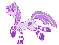 Size: 1035x800 | Tagged: safe, artist:hornbuckle, character:snails, species:pony, clothing, female, latex, latex pony, male to female, monochrome, rubber, rubber pony, rule 63, shiny, simple background, socks, solo, spice, striped socks, transformation, transgender transformation, white background