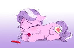 Size: 2500x1630 | Tagged: safe, artist:j24262756, character:diamond tiara, species:earth pony, species:pony, crayon, crying, eyes closed, female, filly, heart, open mouth, sad, simple background, solo, the pony i want to be