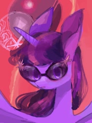 Size: 818x1100 | Tagged: safe, artist:twico, character:twilight sparkle, character:twilight sparkle (alicorn), species:alicorn, species:pony, abstract background, female, glasses, looking at you, mare, solo, sunglasses