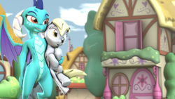Size: 1920x1080 | Tagged: safe, artist:neondion60, character:derpy hooves, character:princess ember, species:dragon, species:pony, episode:triple threat, g4, my little pony: friendship is magic, 3d, cute, hug, source filmmaker