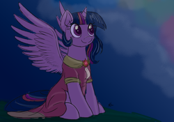 Size: 2500x1750 | Tagged: safe, artist:j24262756, character:twilight sparkle, character:twilight sparkle (alicorn), species:alicorn, species:pony, newbie artist training grounds, atg 2017, clothing, dress, female, mare, sitting, smiling, solo