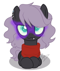 Size: 984x1172 | Tagged: safe, artist:jaysey, oc, oc:crystallized heart, parent:king sombra, parent:maud pie, species:earth pony, species:pony, clothing, dark, female, magic, offspring, prone, scarf, simple background, snaggletooth, solo, sombra eyes, transparent background