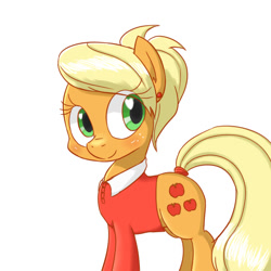 Size: 600x600 | Tagged: safe, artist:mingy.h, character:applejack, species:earth pony, species:pony, alternate hairstyle, clothing, cute, ear piercing, earring, fancyjack, female, freckles, heart eyes, jackabetes, jewelry, mare, piercing, shirt, simple background, solo, white background, wingding eyes