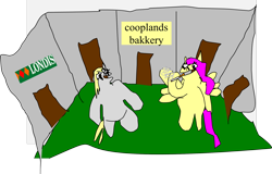 Size: 2126x1362 | Tagged: safe, artist:jacobfoolson, character:derpy hooves, character:fluttershy, 1000 hours in ms paint, cigarette, cooplands, greggs, londis, shop, smoking, town