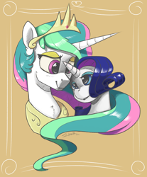 Size: 2500x3022 | Tagged: safe, artist:silverhopexiii, character:princess celestia, character:rarity, species:alicorn, species:pony, species:unicorn, ship:rarilestia, duo, female, lesbian, mare, shipping