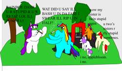 Size: 2934x1713 | Tagged: safe, artist:jacobfoolson, character:apple bloom, character:rainbow dash, character:rarity, character:scootaloo, character:sweetie belle, 1000 hours in ms paint, cigar, cigarette, fight, park, playground, smoking, violence
