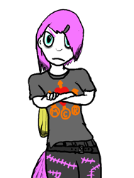Size: 721x956 | Tagged: safe, artist:vhatug, oc, oc only, oc:thorn, parent:fluttershy, satyr, annoyed, emo, goth, looking at you, my chemical romance, offspring, stare, teenager