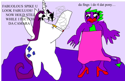Size: 2035x1317 | Tagged: safe, artist:jacobfoolson, character:rarity, character:spike, species:dragon, 1000 hours in ms paint, cigarette, clothing, crossdressing, dress, high heels, lipstick, shoes, smoking