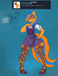 Size: 2112x2782 | Tagged: safe, artist:radicalweegee, oc, oc only, oc:cold front, species:anthro, species:earth pony, species:plantigrade anthro, species:pony, bedroom eyes, clothing, crossdressing, garters, gift art, glasses, lipstick, male, shoes, skirt, socks, stallion, thigh highs