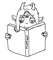 Size: 515x591 | Tagged: safe, artist:vhatug, oc, oc only, oc:clio, satyr, book, goats doing goat things, inbred, offspring, parent:oc:ariana, product of incest, reading