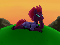 Size: 1280x960 | Tagged: safe, artist:bleuey, character:fizzlepop berrytwist, character:tempest shadow, my little pony: the movie (2017), draw me like one of your french girls, female, prone, solo, stupid sexy tempest shadow, sultry pose