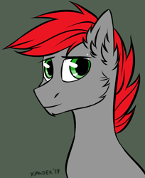 Size: 1133x1389 | Tagged: safe, artist:xanderserb, oc, oc only, species:pony, colt, eyebrow piercing, flat colors, gray background, green eyes, male, piercing, red hair, simple background, solo