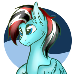 Size: 1438x1430 | Tagged: safe, artist:xanderserb, oc, species:pegasus, species:pony, nation ponies, black hair, blue skin, countryponies, countrypony, female, filly, mare, ponified, red, sealand, solo