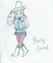 Size: 563x668 | Tagged: safe, anonymous artist, character:peachy sweet, my little pony:equestria girls, apple family member, equestria girls-ified, female, solo, traditional art