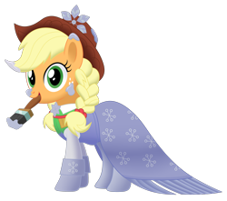 Size: 2652x2346 | Tagged: safe, artist:mirrorcrescent, character:applejack, species:earth pony, species:pony, episode:a hearth's warming tail, g4, my little pony: friendship is magic, clothing, costume, cowboy hat, dress, female, hat, high res, looking at you, mare, paint, paint on fur, paintbrush, simple background, solo, spirit of hearth's warming past, transparent background