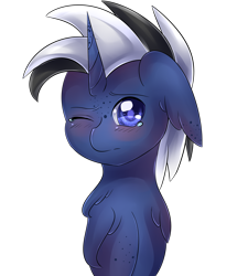Size: 4500x5000 | Tagged: safe, artist:shimayaeiko, oc, oc only, oc:shabaco, species:pony, species:unicorn, absurd resolution, bust, male, one eye closed, sad, simple background, solo, transparent background, ych result