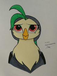 Size: 600x799 | Tagged: safe, artist:silver-wingx, character:captain celaeno, species:anthro, my little pony: the movie (2017), female, simple background, solo, traditional art