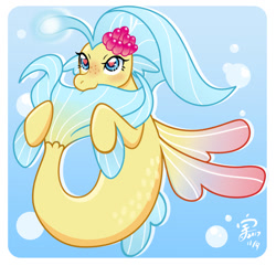 Size: 1089x1050 | Tagged: safe, artist:xenosaga428, character:princess skystar, species:seapony (g4), g4, my little pony: the movie (2017), angler seapony, bioluminescent, biting, cute, female, freckles, glow, heart eyes, nom, pixiv, skyabetes, solo, tail bite, underwater, wingding eyes