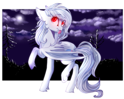 Size: 999x799 | Tagged: safe, artist:gloriajoy, oc, oc only, oc:wynter skye, species:bat pony, bat pony oc, cute, detailed background, happy, moon, night, raised hoof, red eyes, tongue out, ych result