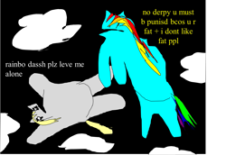Size: 1649x1132 | Tagged: safe, artist:jacobfoolson, character:derpy hooves, character:rainbow dash, 1000 hours in ms paint, fat, kidnapped, stylistic suck