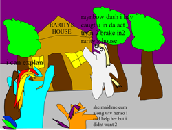 Size: 1501x1140 | Tagged: safe, artist:jacobfoolson, character:derpy hooves, character:rainbow dash, character:scootaloo, 1000 hours in ms paint, crime