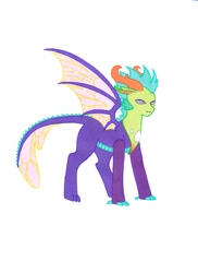 Size: 1275x1750 | Tagged: safe, artist:ocean-drop, oc, oc only, oc:dragonfly, parent:spike, parent:thorax, parents:thoraxspike, dragonling, hybrid, interspecies offspring, magical gay spawn, offspring, simple background, solo, white background