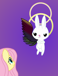 Size: 2118x2776 | Tagged: safe, artist:crunchnugget, character:angel bunny, character:fluttershy, angel, angelic bunny, crossover, final fantasy, final fantasy vii, one winged angel, pun, sephiroth, seraph sephiroth, visual gag