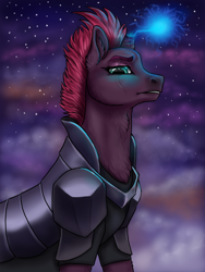 Size: 600x800 | Tagged: safe, artist:graffiti, character:tempest shadow, my little pony: the movie (2017), armor, female, glowing horn, night, solo