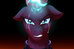 Size: 3000x2000 | Tagged: safe, artist:nivimonster, character:tempest shadow, species:pony, species:unicorn, my little pony: the movie (2017), angry, armor, broken horn, bust, crying, electricity, eye scar, female, mare, sad, scar, solo, sparking horn