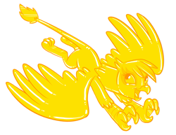 Size: 1035x800 | Tagged: safe, artist:hornbuckle, character:gilda, species:griffon, flying, gold, golden gilda, happy, majestic, namesake, rubber, shiny, smiling