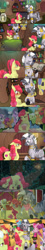 Size: 1500x8400 | Tagged: safe, artist:tejedora, character:apple bloom, character:applejack, character:big mcintosh, character:caramel, character:diamond tiara, character:grand pear, character:granny smith, character:pinkie pie, character:rainbow dash, character:scootaloo, character:silver spoon, character:spike, character:sweetie belle, character:zecora, species:dragon, species:earth pony, species:pegasus, species:pony, species:unicorn, species:zebra, ship:caramac, ship:zecobloom, age difference, blushing, book, candle, cauldron, chest fluff, comic, crying, cutie mark, earth, female, lesbian, male, older, older apple bloom, older diamond tiara, older scootaloo, older silver spoon, older spike, older sweetie belle, plant, rain, scootiara, shipping, teacher and student, the cmc's cutie marks, zecora's hut