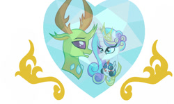 Size: 960x576 | Tagged: safe, artist:owocrystalcatowo, character:princess flurry heart, character:thorax, oc, oc:shy heart, parent:princess flurry heart, parent:thorax, parents:flurrax, species:changeling, species:changepony, species:pony, species:reformed changeling, crack shipping, female, flurrax, interspecies offspring, male, offspring, older, shipping, straight