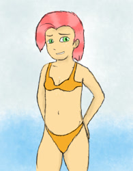 Size: 948x1213 | Tagged: safe, artist:zekromlover, character:babs seed, beach, belly button, bikini, clothing, humanized, swimsuit