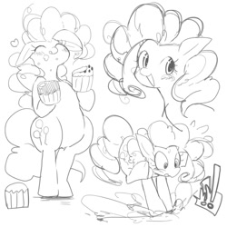 Size: 800x800 | Tagged: safe, artist:oniku, character:pinkie pie, species:pony, cute, diapinkes, eating, explicit source, female, food, monochrome, muffin, solo