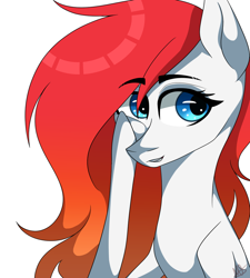 Size: 1024x1138 | Tagged: safe, artist:misskitkat2002, oc, oc only, oc:flame heart, species:pony, bust, female, mare, portrait, simple background, solo, white background