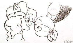 Size: 640x379 | Tagged: safe, artist:elioo, character:pinkie pie, my little pony:equestria girls, crossover, crossover shipping, michelangelo, pencil drawing, ponied up, shipping, teenage mutant ninja turtles, tmnt 2012, traditional art