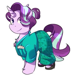 Size: 830x903 | Tagged: safe, artist:mewy101, character:starlight glimmer, species:pony, species:unicorn, clothing, dress, female, flight attendant, smiling, solo