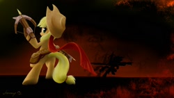 Size: 1680x945 | Tagged: safe, artist:jeremywithlove, character:applejack, species:earth pony, species:pony, cape, clothing, crossbow, demon hunter, diablo, diablo 3, female, mare, pouch, solo